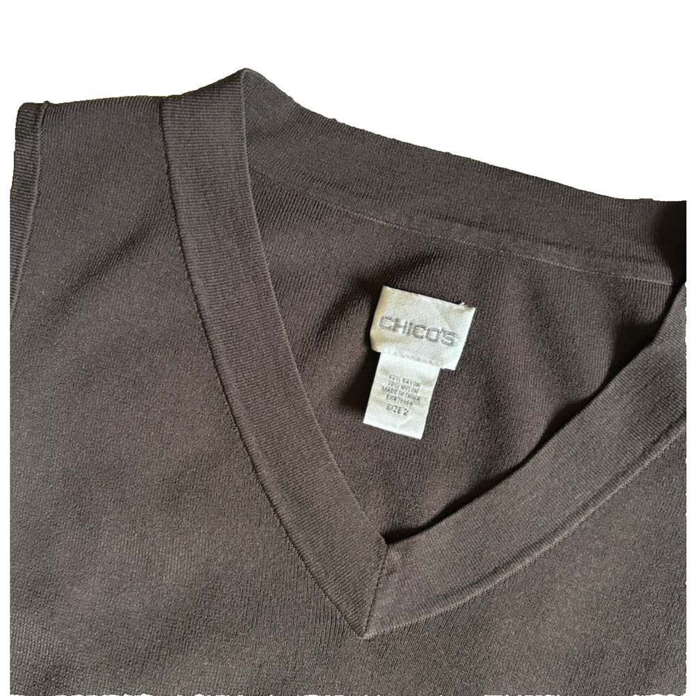 Chico's V-Neck Sleeveless Sweater Tank Size 2 Brown Stretch Knit Top, Minimalist - Picture 2 of 7